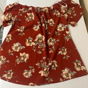 Sweet Wanderer Floral Off-Shoulder Blouse - Red and Cream